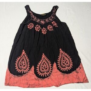 RIMA BEACHWORLD Women One Size Fits All Black Embroidered Viscose Short Sundress